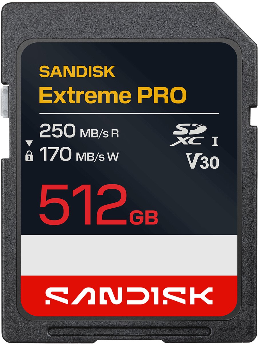 SanDisk SDXC Extreme PRO 512GB (UHS-I, V30, U3, R250 MB/s / W170MB/s, 4K UHD)