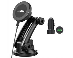 Accezz Telefoonhouder Auto Geschikt voor Magnetisch Opladen - Krachtige Zuignap voor Dashboard en Raam - Inclusief Autolader - GSM Houder