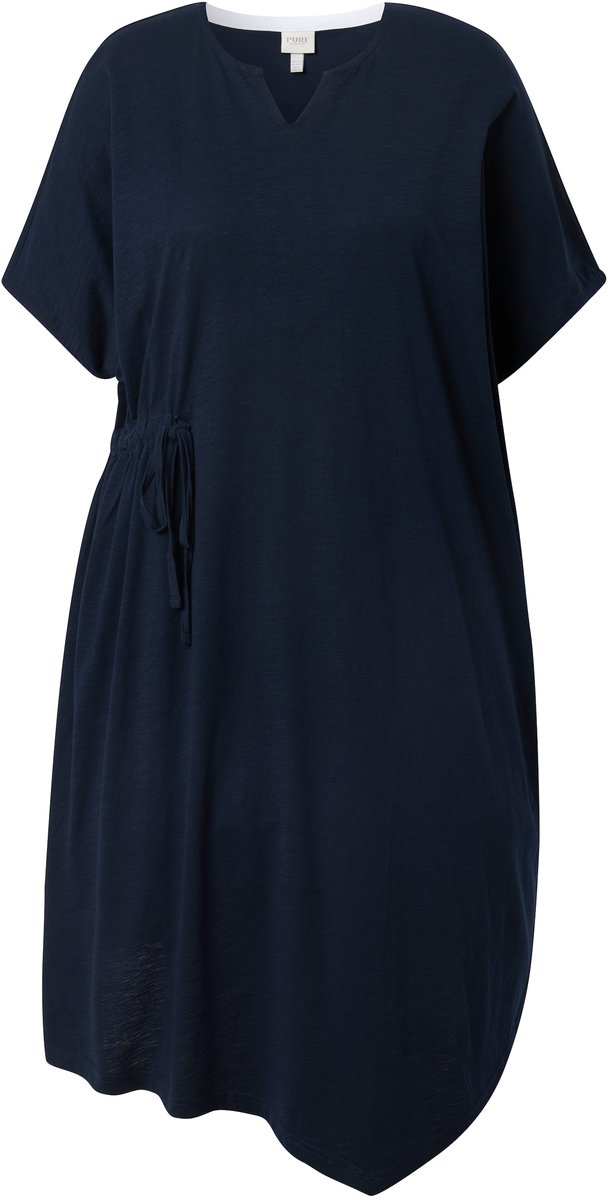 Ulla Popken Dames - Midi-jurk tuniekhals korte mouwen biologisch katoen - Marine - Maat 46+