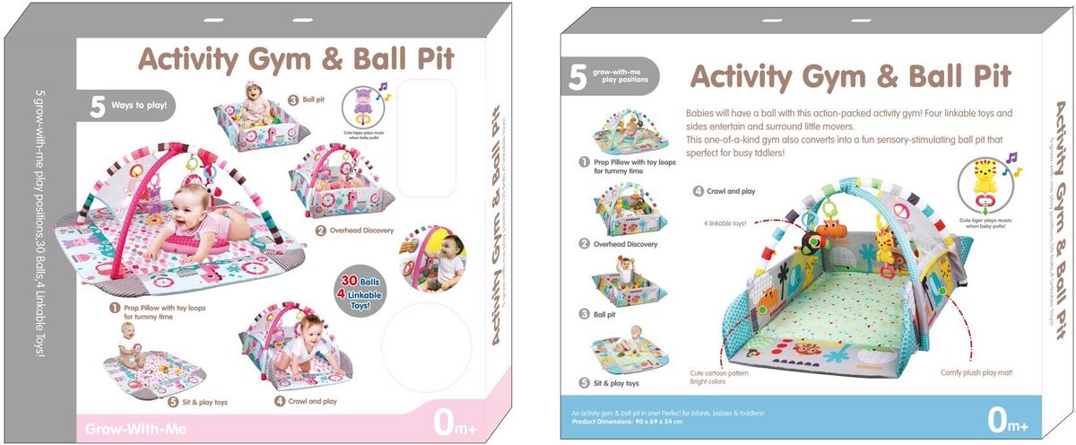 Multifunctioneel Speelkleed Baby + Buikligtrainer - Babygym met AANPASBARE WANDEN - Speelmat met Boog - Incl. 20 Ballen + 5 Speeltjes - Vanaf 0m+ — afbeelding 6
