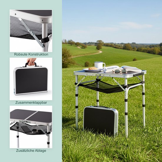 Campingtafel - 60x60x40 cm - opvouwbaar - aluminium - zwart — afbeelding 4
