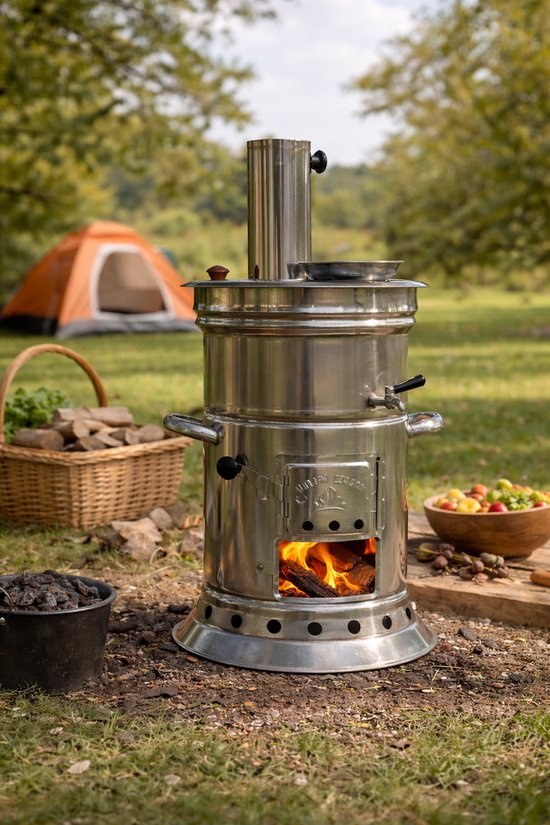 Metalen Semaver - Buiten Waterkoker - Metalen Houtgestookte Samovar voor Camping en Tuin — afbeelding 2