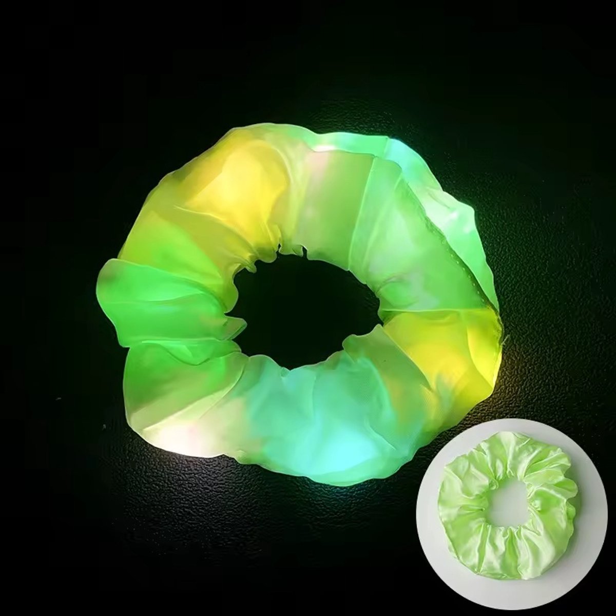 Lichtgevende Scrunchie Haarband – Lichtgroen met Gekleurde LED-lichtjes