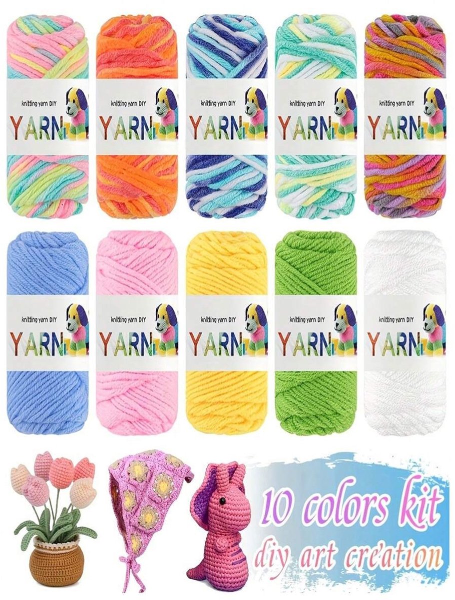 Chipa - Acrylgaren Set – 10x 10 Gram – 10 Kleuren (5 Effen & 5 Gemêleerd) – Totaal 100 Gram – Haak- en Breigaren voor DIY & Amigurumi - Diverse Garen - Hobby & Handwerk - Naaien Accesoires - Bordure - Naaibenodigheden
