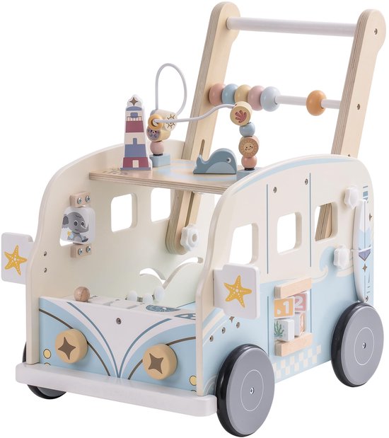 Robotime - ROBUD Houten Baby Loopwagentje - Duurzaam Gelakt Hout - Vakantiebus Thema - Voor Peuters 10Ma+ van Robotime — afbeelding 5