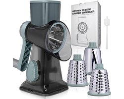 Rivv® 3-in-1 Trommelrasp - Kaasrasp - Groentesnijder - Roterende Rasp met Sterke Zuignap - Voor Kaas, Groenten en Noten - Inclusief Schoonmaakborstel - Origineel