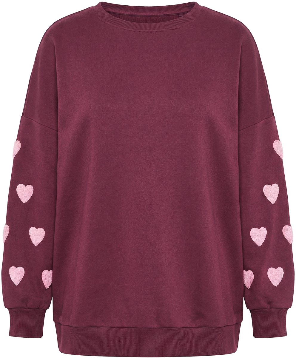 Studio Untold - Dames - Sweatshirt extra oversized Hearts-mouw - Aubergine - Maat 42+