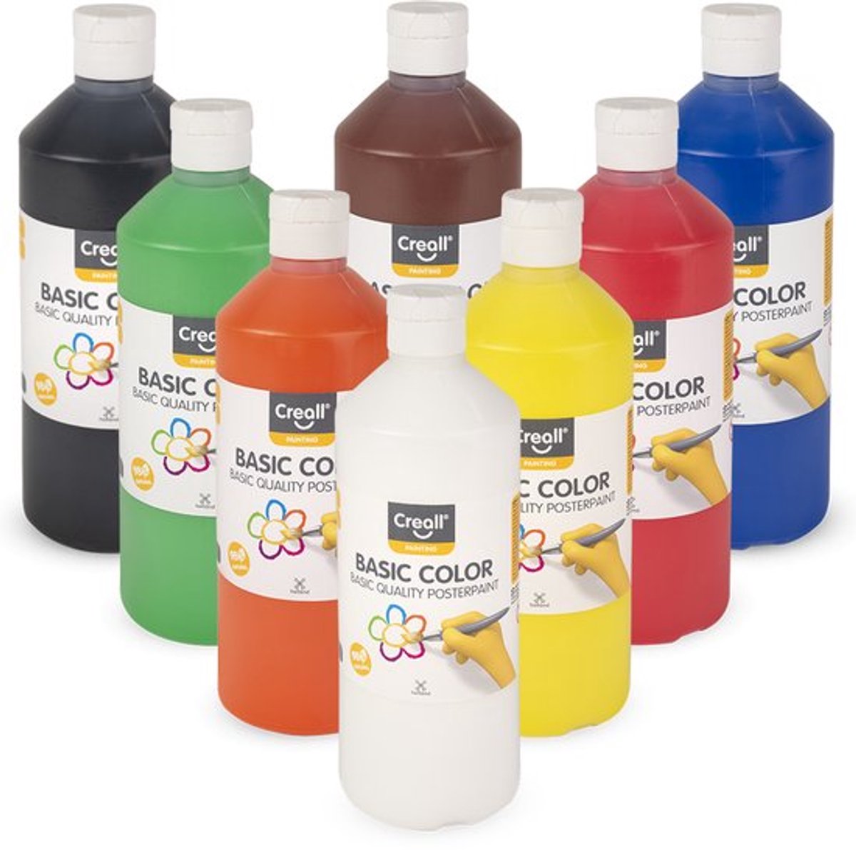 Creall Plakkaatverf Set - Schoolverf op Waterbasis - 8 Flessen x 500ml - Mix set met 8 Basiskleuren - Veilig & Uitwasbaar* - Geproduceerd in Nederland - professionele kwaliteit - glutenvrij