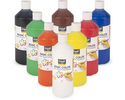 Creall Plakkaatverf Set - Schoolverf op Waterbasis - 8 Flessen x 500ml - Mix set met 8 Basiskleuren - Veilig & Uitwasbaar - Geproduceerd in Nederland…