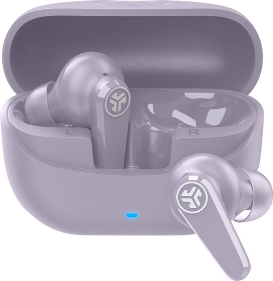 JLab Go Pods ANC Draadloze Oordopjes Met Noise Cancelling - Oortjes Draadloos Bluetooth - 26 uur Batterijduur - Hybrid ANC - Equalizer EQ4 App - Multipoint - Fast Charging Case - Lila Roze