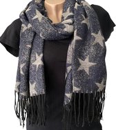 Foulard Femme Long Chaud - Imprimé Etoile - 2 Faces - Bleu Marine - Grijs - 180 x 60 cm (18-3)