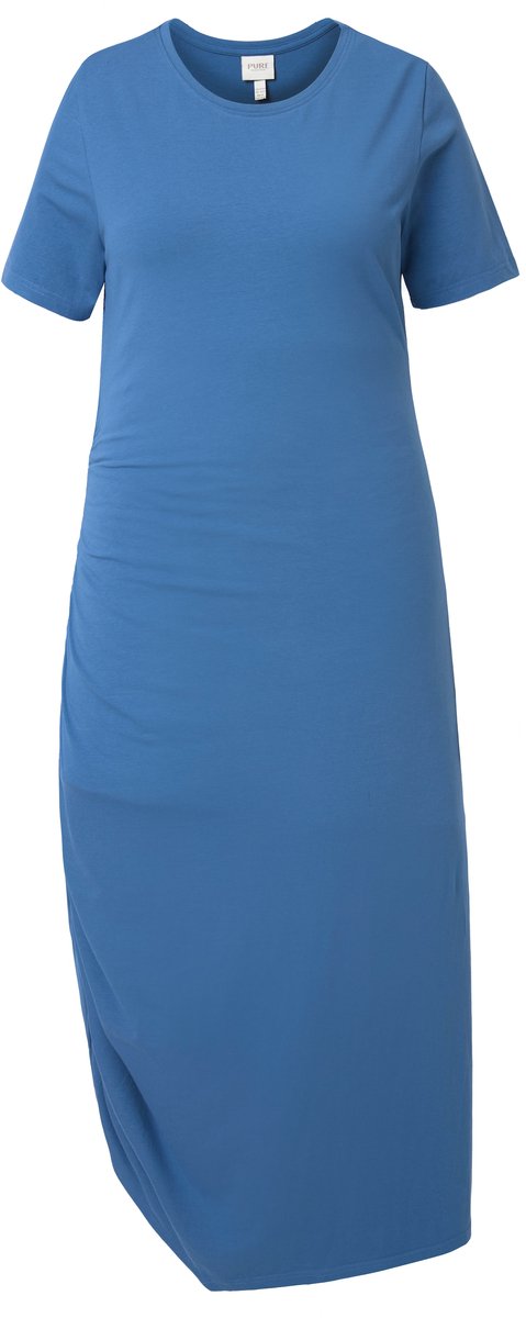 Ulla Popken Dames - Maxi-jurk gedrapeerd ronde hals - Denim blauw - Maat 46+