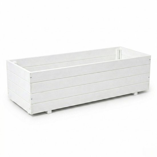 Bac à plantes en bois IvoQ Extérieur - Grand bac à fleurs rectangulaire - Bois FSC - 120x40x32 cm - Blanc