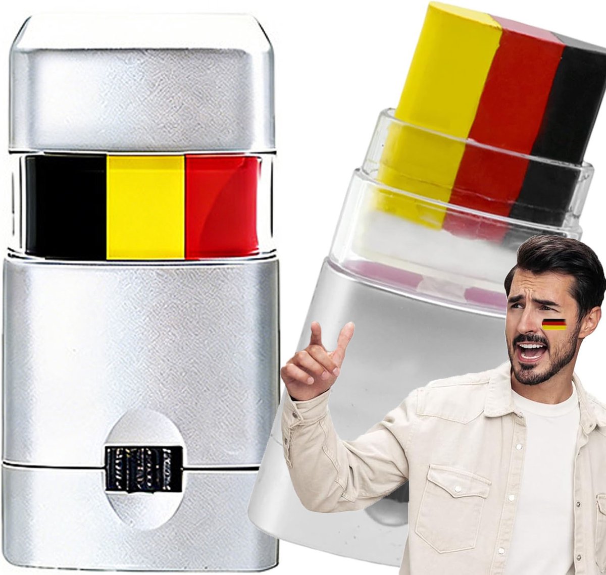 Schminkstick - Belgische vlag - 2 Stuks - Voetbalschmink - Schmink stift - Luxe Schminkstift voor Koningsdag - Rood-wit-blauw - Gezichtsschildering - Voor kinderen en volwassenen - EK/WK voetbal - WK 2026 - Perfect voor voetbalfans