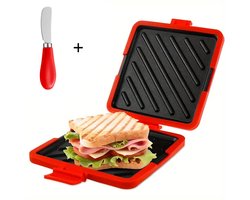 Magnetron sandwichmaker - Sandwichmaker - Bakplaat - sandwich maker - Panini maker - Broodrooster - Voeg een botermesje toe - Siliconen - Rood
