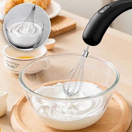 Draadloos oplaadbare handmixer, draagbare elektrische garde (met 5 snelheidsstanden), krachtige mixer Geschikt voor het bakken van taarten, crèmes en desserts, een must-have Geschikt voor thuiskoken en doe-het-zelfkeukens (zwart). van Merkloos — afbeelding 5