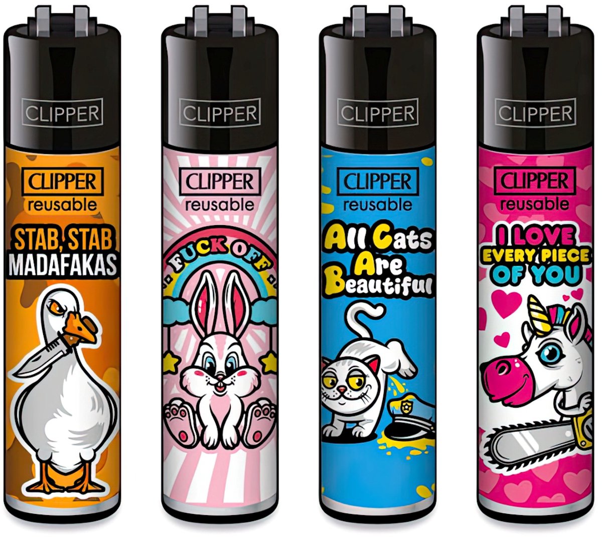 Clipper Classic Large Aanstekers “Mix Slogan #7” (4 Stuks)