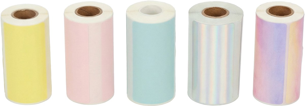 Navullingen voor de Mini Pocket Printer - 5x Label Sticker Rollen - 3,5 Meter - 5,6 x 3 cm - Thermisch Sticker Papier - Stickervellen voor Mobiele Fotoprinter - Knutselen - DIY - Hobby - Multikleur - Crafts&Co — afbeelding 3