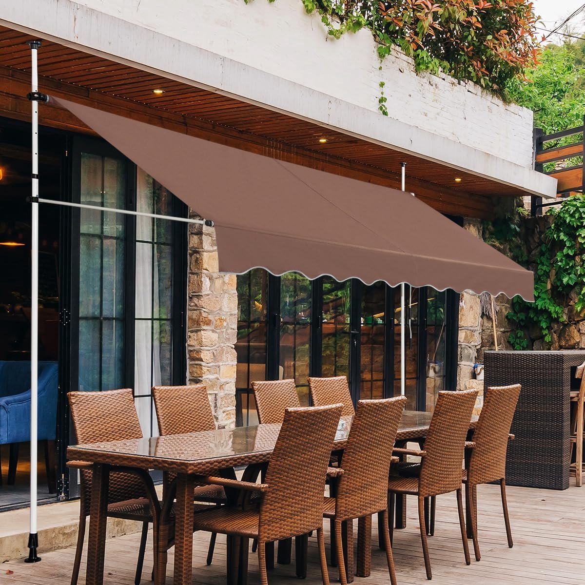 KOMFOTTEU Klemluifel, 350 cm breed, luifel voor balkon, zonder boren, luifel met handslinger, uv-bestendig, in hoogte verstelbaar, waterafstotend, zonwering voor balkon, terras en tuin