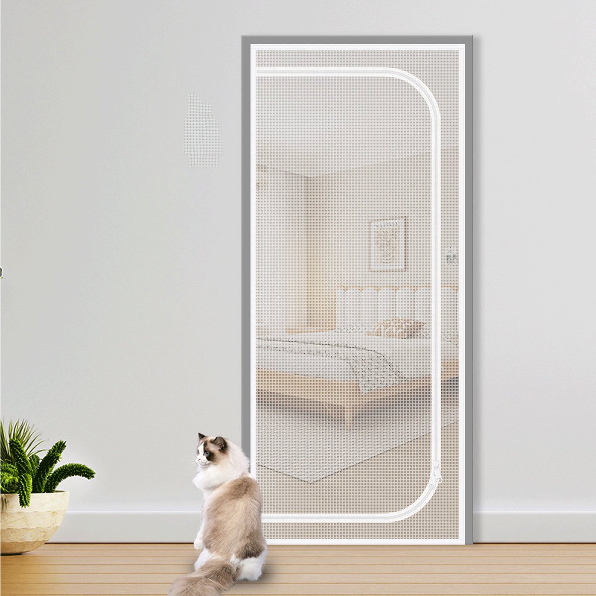 Kattenhordeur - Versterkte kattendeur - 100x210 cm - Muggenwerend klein hondenhuisdier - Met ritssluiting - Voorkomt dat katten en honden het huis binnenkomen - Kattenwerend deurgordijn (Wit)