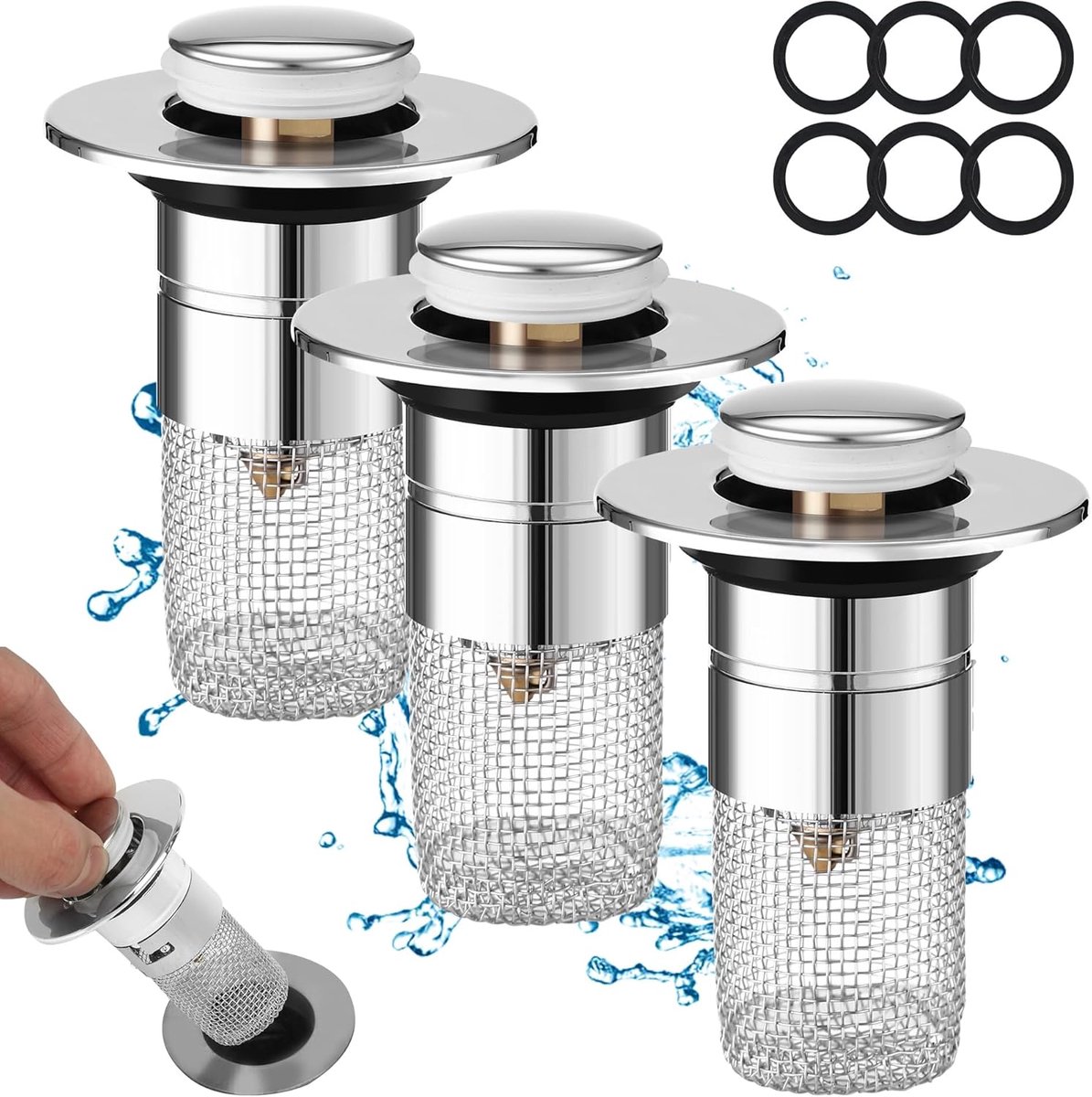 Wasbak Stop - Afvoerplug Zeef - Schoon Afvoer - Ingebouwd Filter - 34-40mm - Zilver