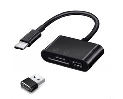 Nereb USB-C/USB Kaartlezer – microSD/SD/TF Card Reader – Met USB-A Adapter - Zwart