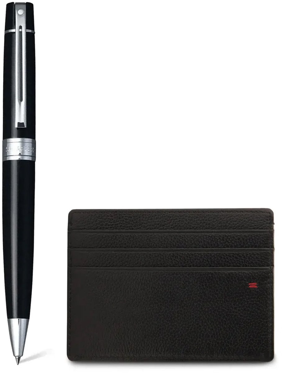 Sheaffer Balpen Giftset - 300/G9312 - glossy black chrome plated - met creditcardhouder