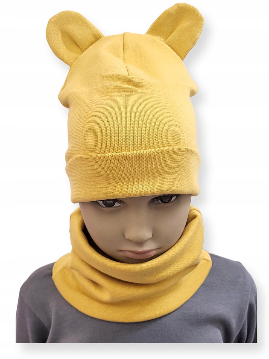Dartomik - Babymuts en Sjaal Set - Mosterdkleur - Met Oren - Oeko-tex Gecertificeerd