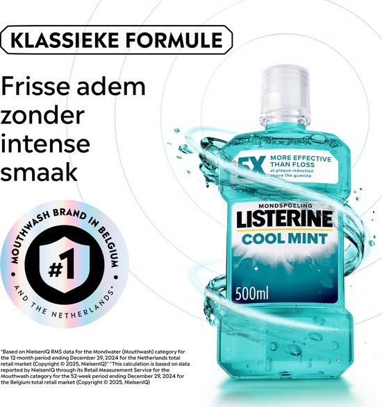 Listerine Cool Mint mondwater - verfrissende mondwaterspoeling voor bestrijding van schadelijke bacteriën voor gezond tandvlees - 3x500ml