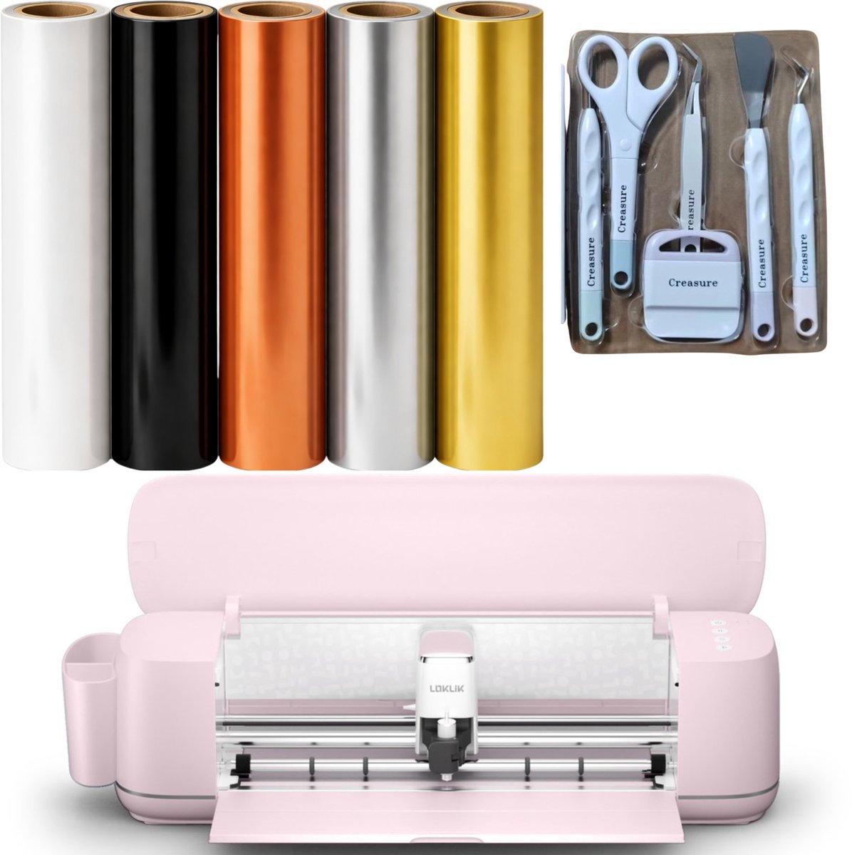 Loklik iCraft Pastel Roze – Metallic Creative Starterpakket – Snijplotter Bundel met Vinyl, Flexfolie, Toolset & Applicatiefolie – Complete DIY Set