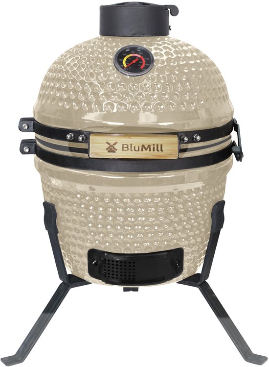BluMill Kamado BBQ Egg - Kamado 13 Inch - Houtskoolbarbecues - Beige - Ø 27 cm - Houtskoolbarbecue Met Thermometer