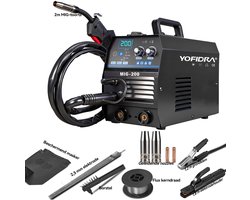 Yofidra Lasapparaat - 3-in-1 MIG lasapparaat - 200A compact inverter lasmachine - voor gasloos lassen - met synergetische draadaanvoer - MIG - MMA - TIG