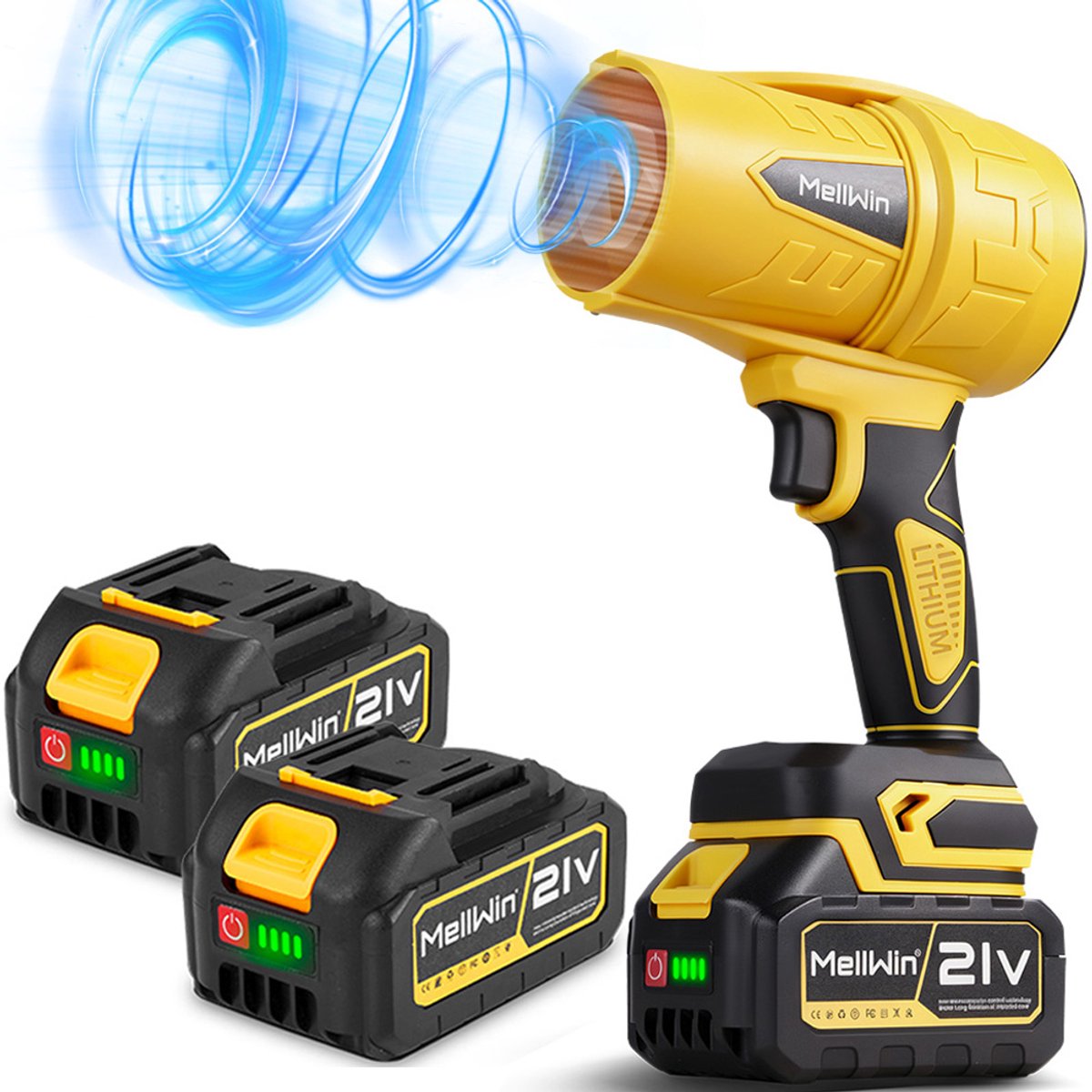 MellWin Elektrische Blazer - Accu Bladblazer - 270 m/s - Borstelloze Motor - Accuventilator - met 2 x accu's en oplader - Handblazer - Lichtgewicht - Krachtig