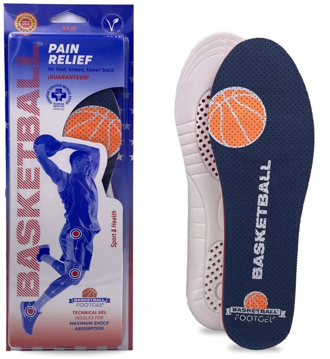 Footgel Basketball Inlegzolen Rood EU 35-38 Man