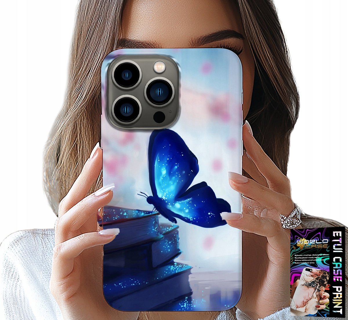 iPhone 15 Pro hoesje - Blauwe vlinder, vlinder, damespatroon