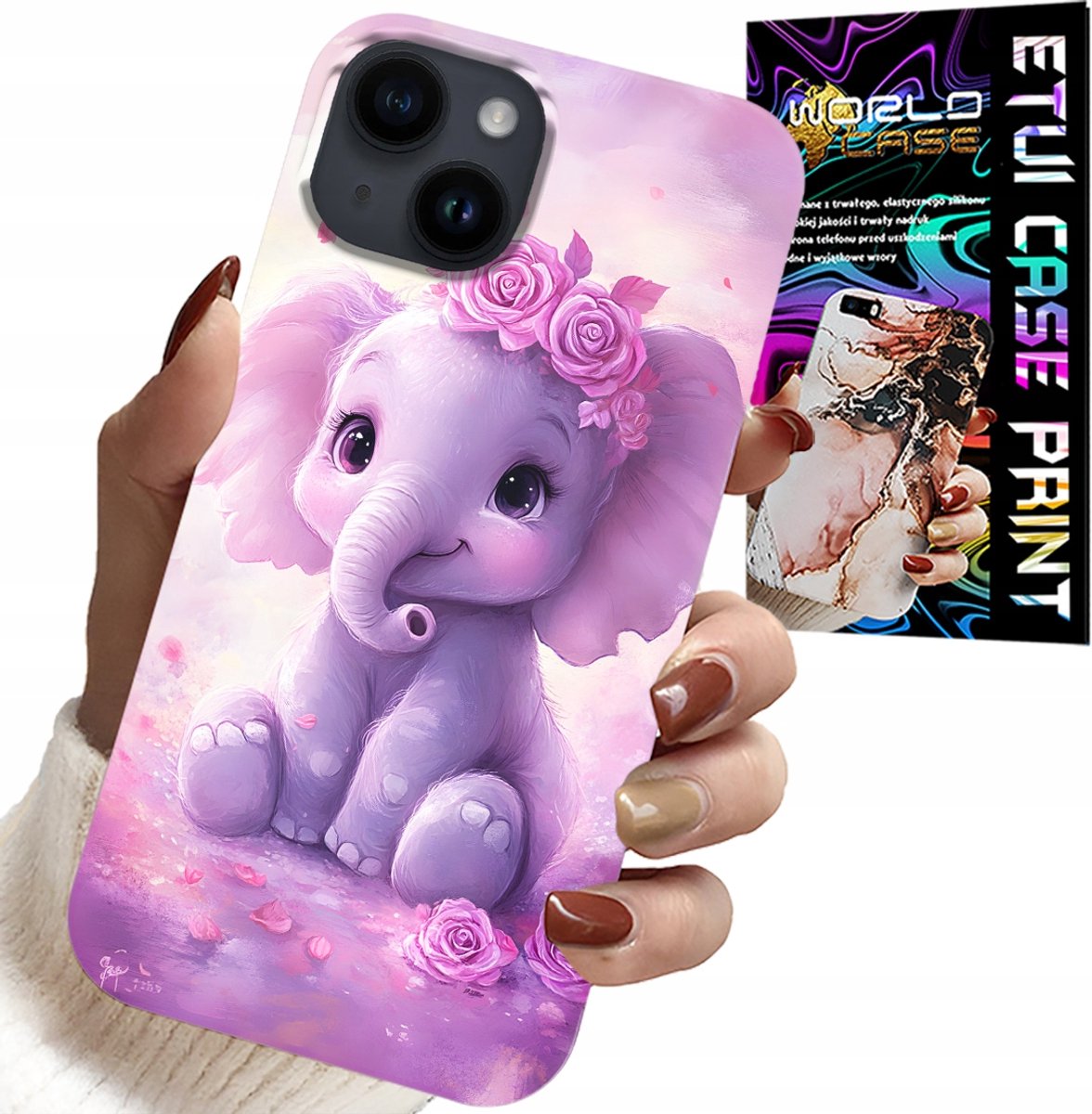 HOESJE VOOR IPHONE 15 - ZOETE OLIFANT OP ROZE ACHTERGROND + FOLIE