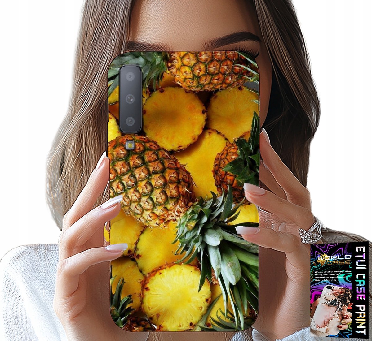 HOESJE VOOR SAMSUNG A7 2018 - ANANAS FRUIT HOESJE + GLAS