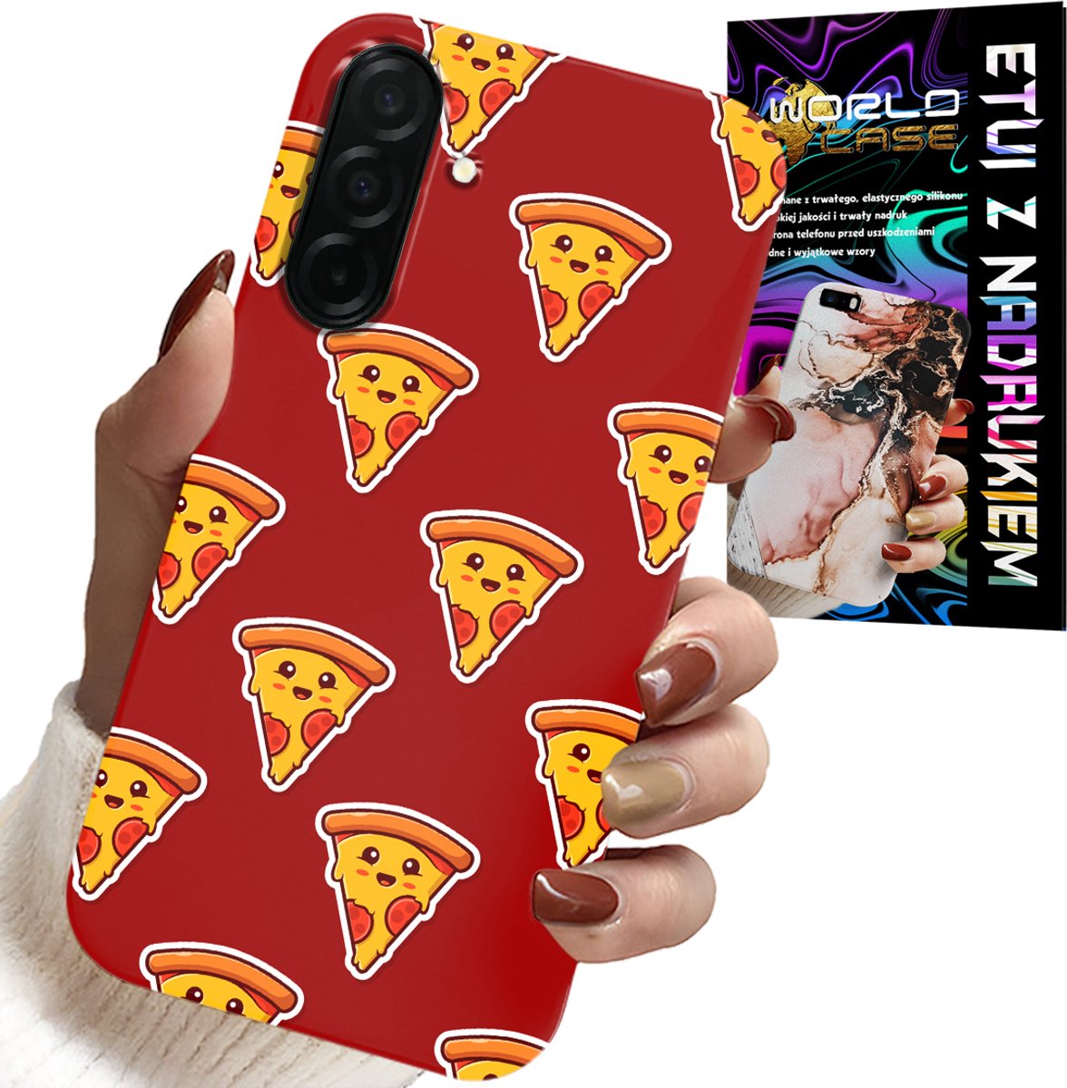 HOESJE VOOR SAMSUNG GALAXY A36 5G - HAPPY PIZZA PATROON OP RODE ACHTERGROND