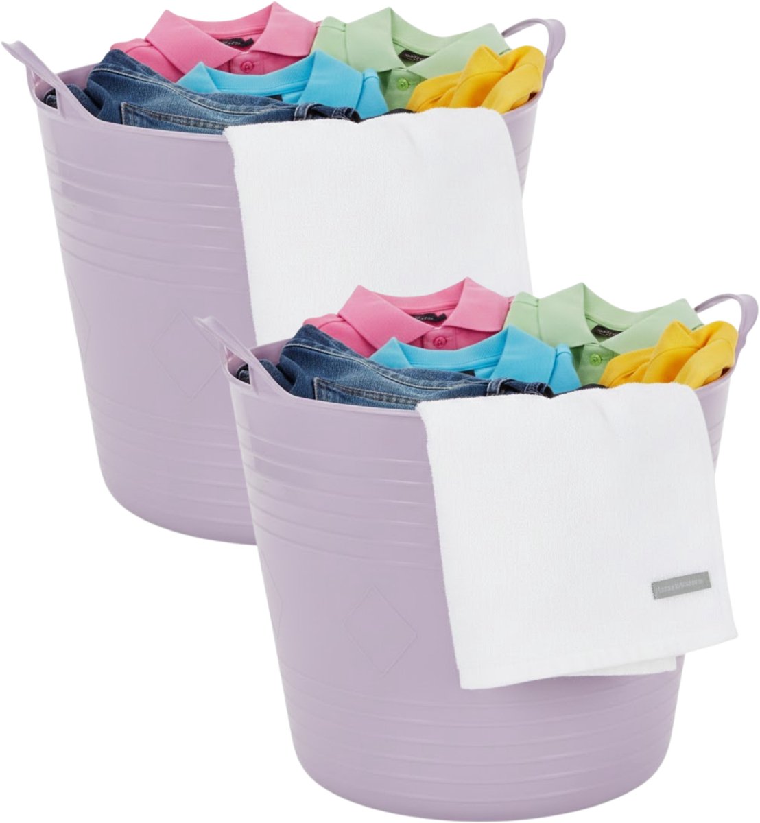 Excellent houseware Flexibele kuip / emmer - 2x - lila paars - 27 liter - kunststof - 42 x 35 cm