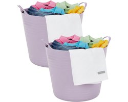 Excellent houseware Flexibele kuip / emmer - 2x - lila paars - 27 liter - kunststof - 42 x 35 cm
