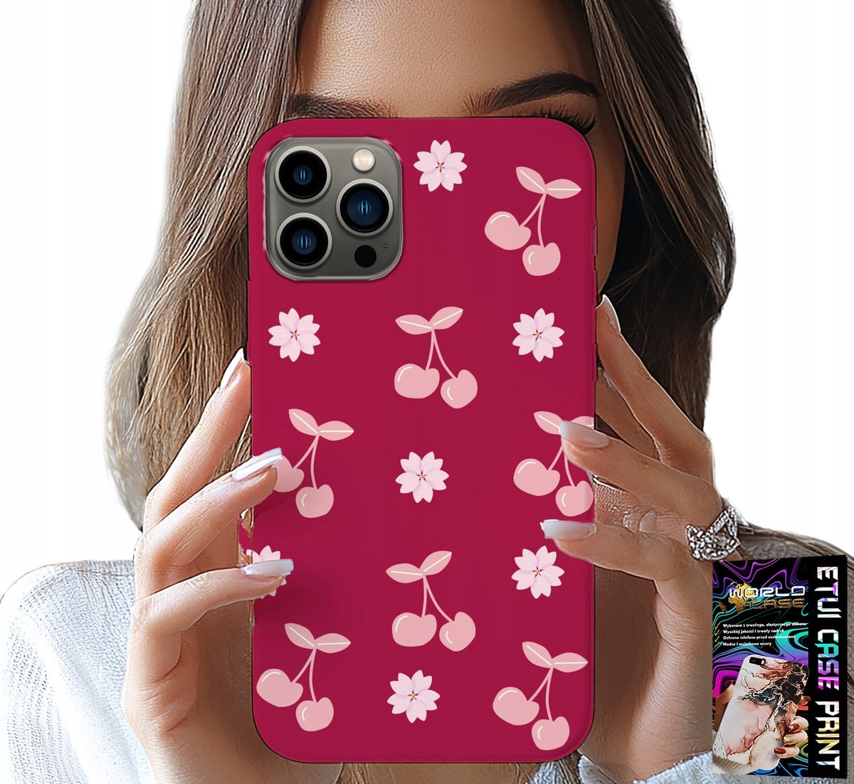 HOESJE VOOR IPHONE 11 PRO MAX - KERSEN, KERSEN OP EEN BORDEAUXROOD ACHTERGROND + FILM