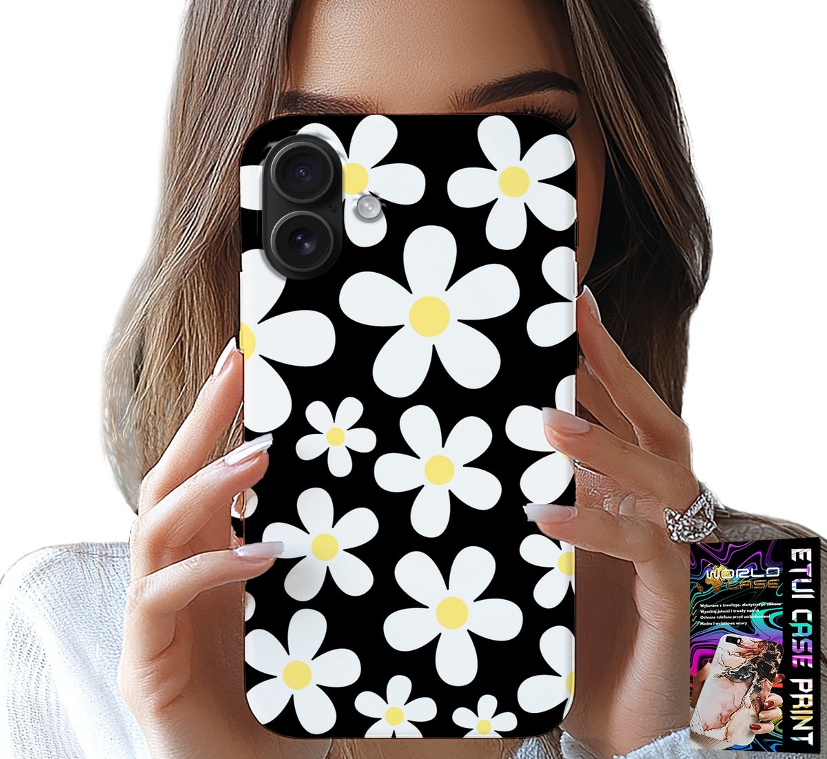 HOESJE VOOR IPHONE 16 PLUS - DAISY, DAISIES, FLOWERS, BACK