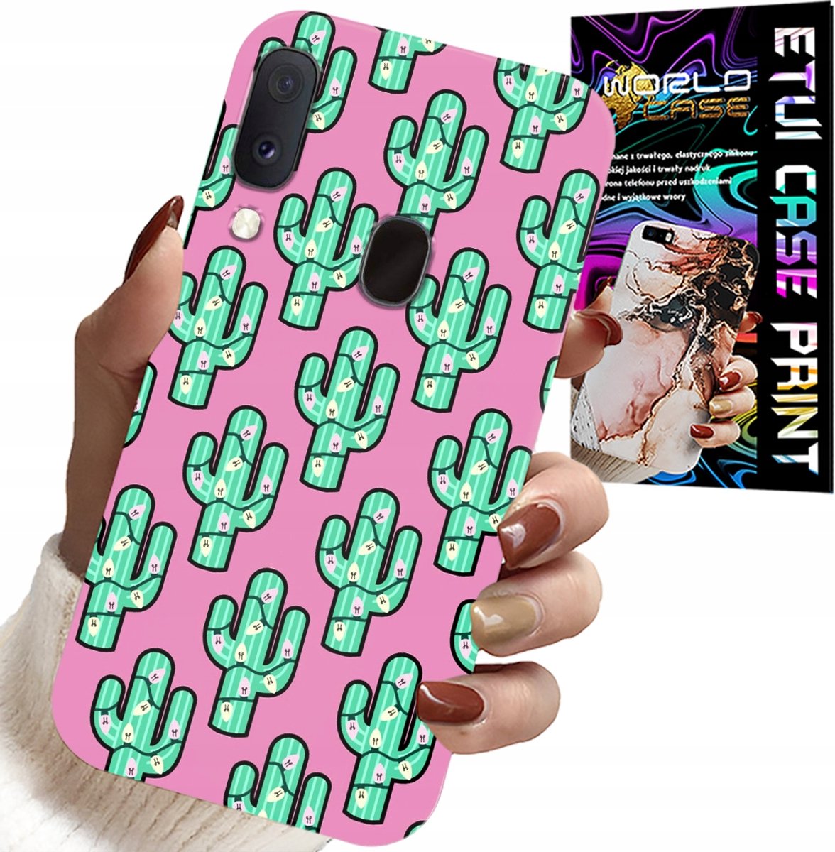 HOESJE VOOR SAMSUNG GALAXY A20E - CACTUSSEN OP ROZE ACHTERGROND + FILM