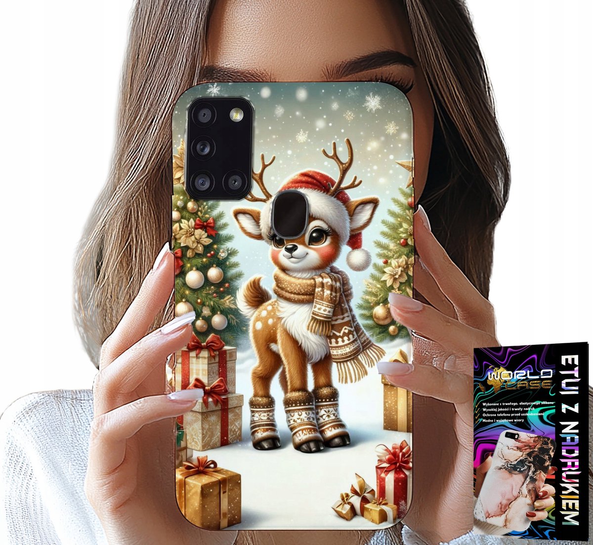 HOESJE VOOR SAMSUNG GALAXY A21S - RENDIER, KERSTPATRONEN + GLAS