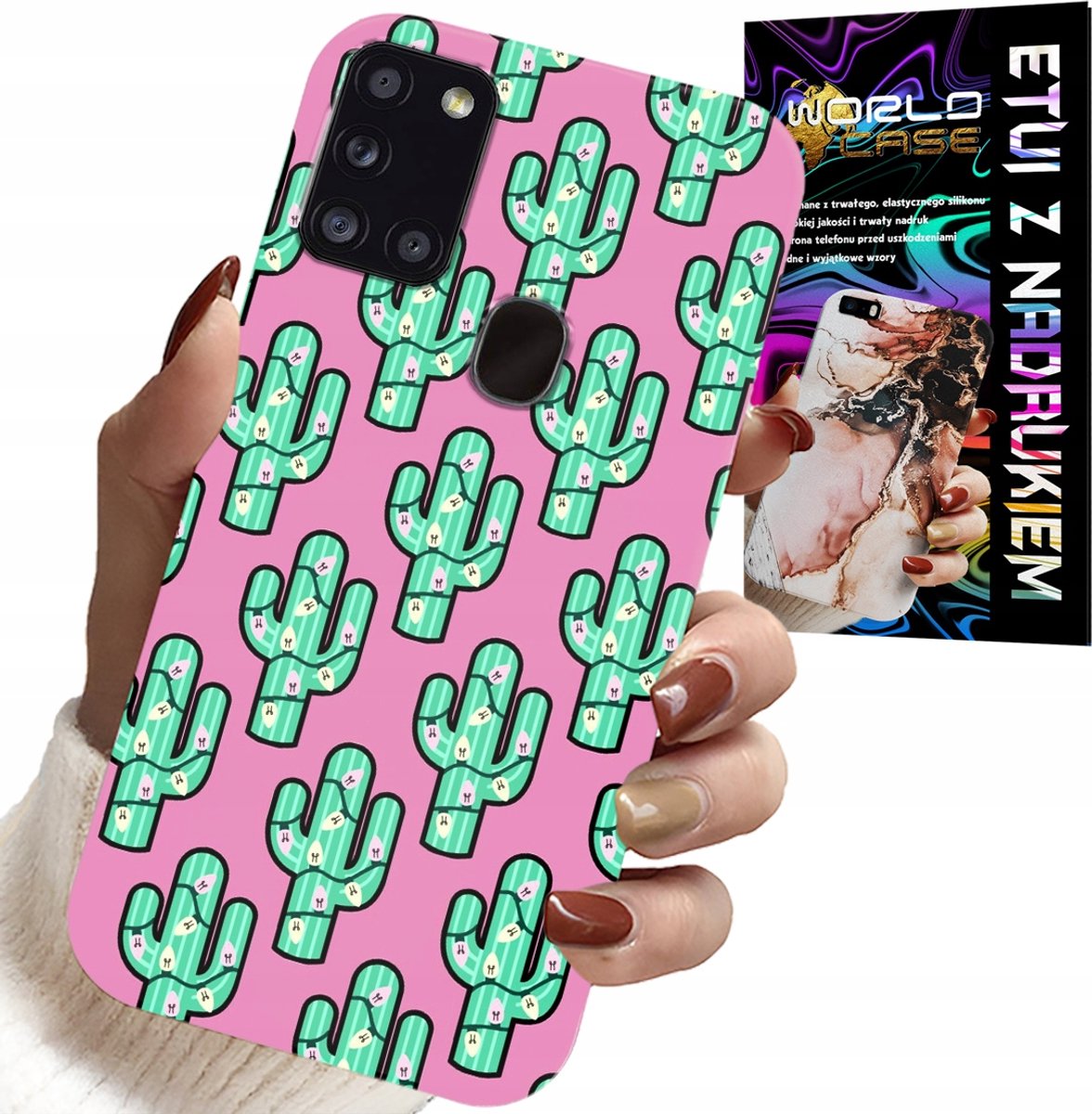 HOESJE VOOR SAMSUNG GALAXY A21S - CACTUSSEN OP ROZE ACHTERGROND + FILM
