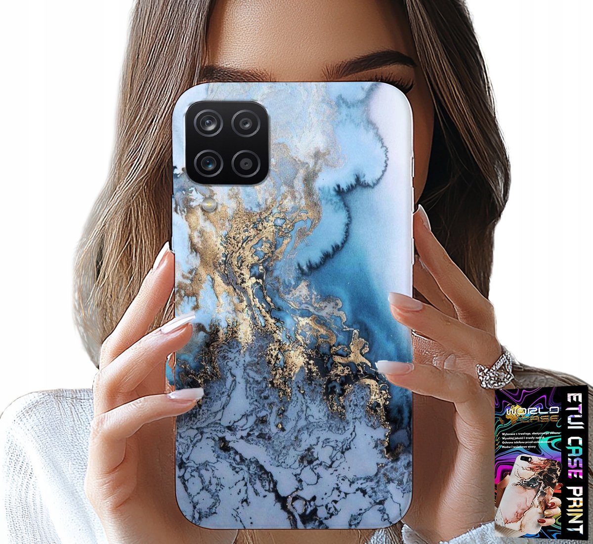 HOESJE VOOR SAMSUNG A12 / M12 - MARMERPATROON VOOR DAMES + GLAS