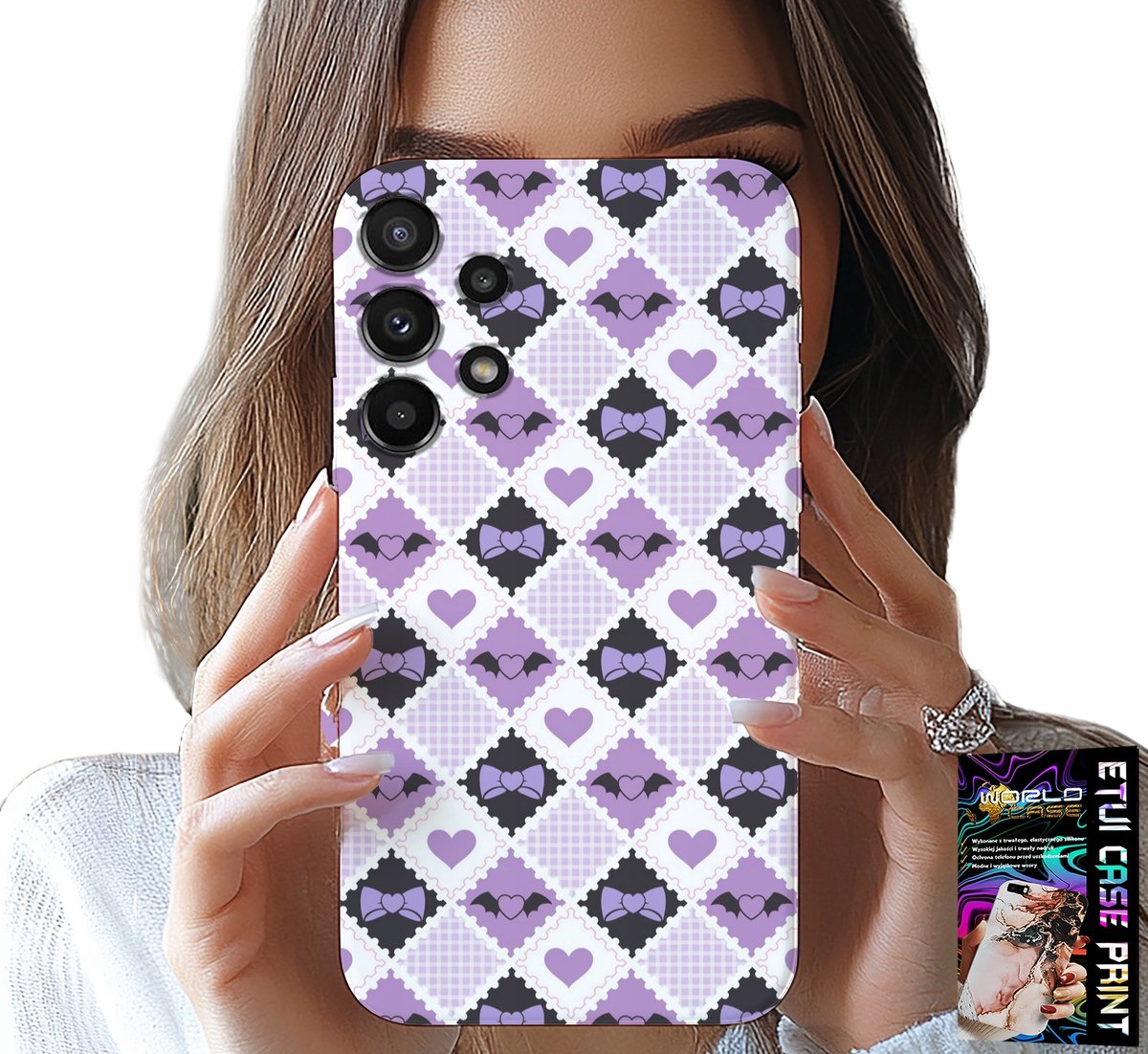 HOESJE VOOR SAMSUNG GALAXY A13 4G - MODIEUS MET HARTJES EN STRIKJE + GLAS