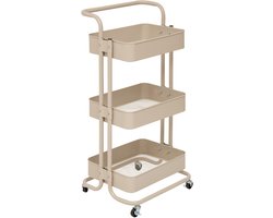 5Five Trolley - beige - 3 laags - 45 x 36 x 86 cm - mesh metaal - keuken/badkamer trolley - opbergen