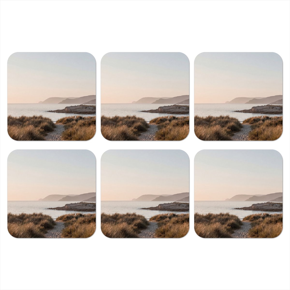 Onderzetters voor glazen - Landschap - Kust - Duinen - 10x10 cm - Glasonderzetters - 6 stuks
