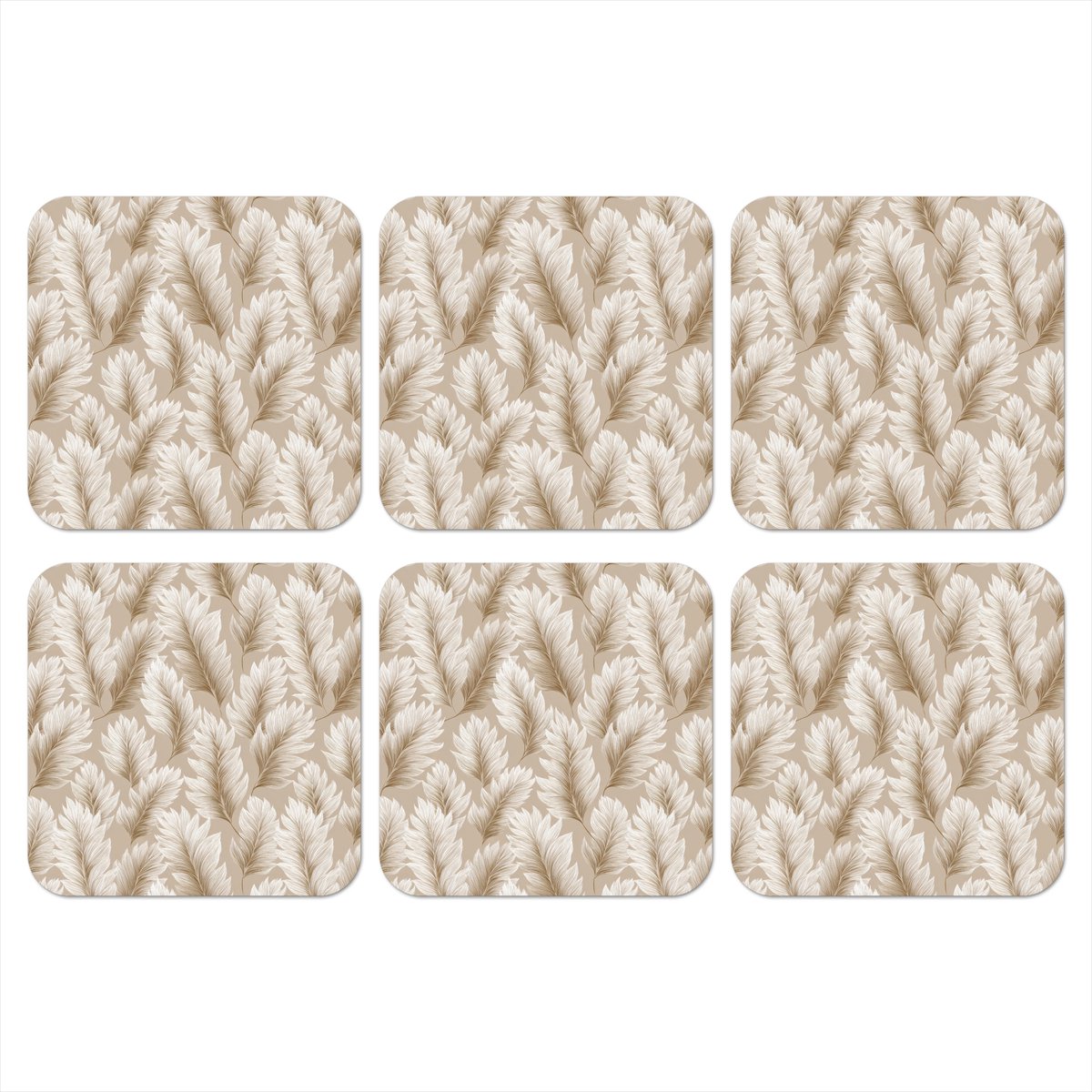 Onderzetters voor glazen - Botanisch - Patroon - Beige - 10x10 cm - Glasonderzetters - 6 stuks